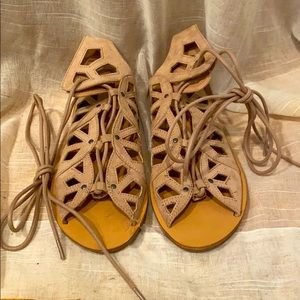 Tan Mossimo Suede Lace-Up Flat Sandals